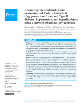 Fagopyrum Tataricum) and Type II Diabetes, Hypertension, and Hyperlipidemia Using a Network Pharmacology Approach