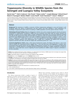 Trypanosome Diversity in Wildlife Species from the Serengeti and Luangwa Valley Ecosystems