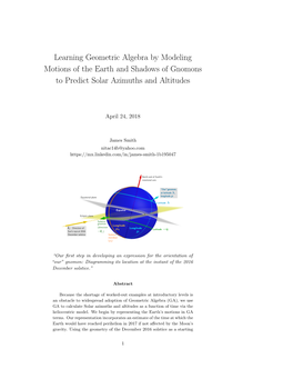 Learning Geometric Algebra by Modeling Motions of the Earth and Shadows of Gnomons to Predict Solar Azimuths and Altitudes