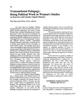 Transnational Pedagogy: Doing Political Work in Women's Studies an Interview with Chandra Talpade Mohanty