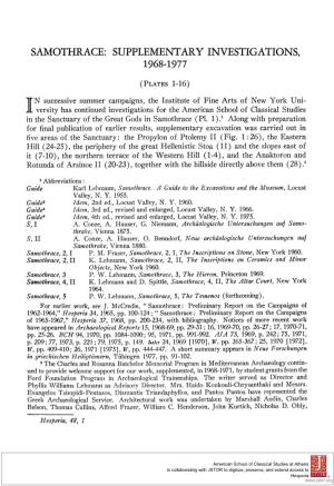 Samothrace.:Supplementary Investigations, 1968-1977