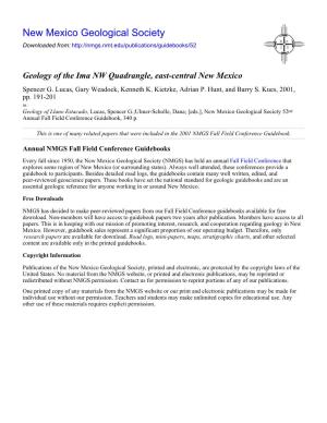 Geology of the Ima NW Quadrangle, East-Central New Mexico Spencer G