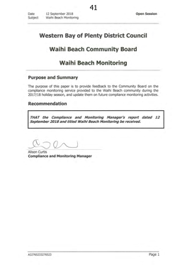 Western Bay of Plenty District Council Waihi Beach Community Board Waihi Beach Monitoring