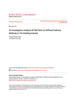 An Investigative Analysis of Skill Sets for Different Delivery Methods in the Building Industry