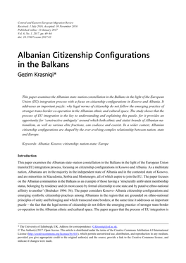 Albanian Citizenship Configurations in the Balkans Gezim Krasniqi*