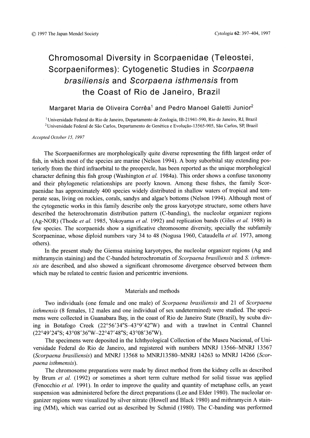 Chromosomal Diversity in Scorpaenidae ( Teleostei