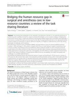 Bridging the Human Resource Gap in Surgical and Anesthesia Care in Low