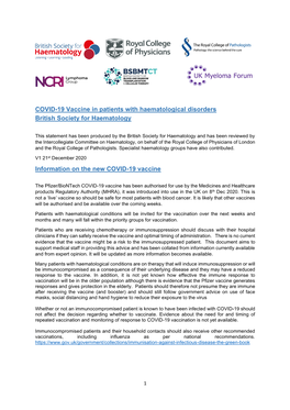 Haematology COVID-19 Vaccination