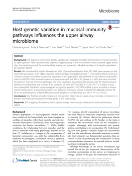 Host Genetic Variation in Mucosal Immunity Pathways Influences the Upper Airway Microbiome Catherine Igartua1*, Emily R