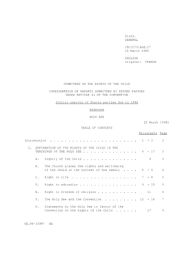 Distr. GENERAL CRC/C/3/Add.27 28 March 1994 ENGLISH Original