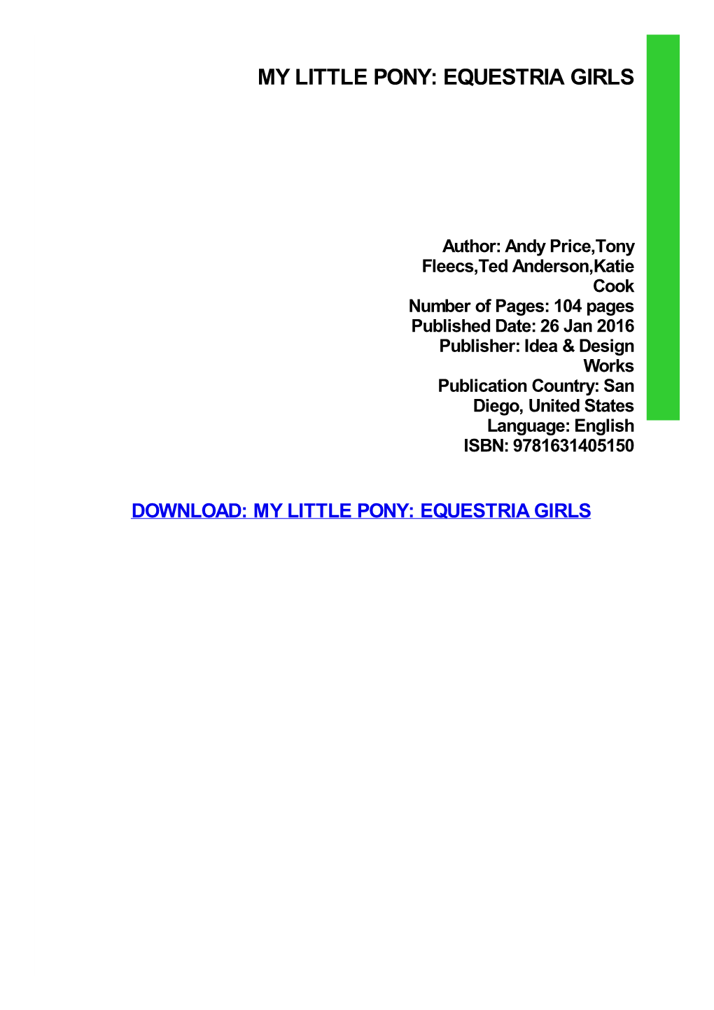 My Little Pony: Equestria Girls Pdf Free Download
