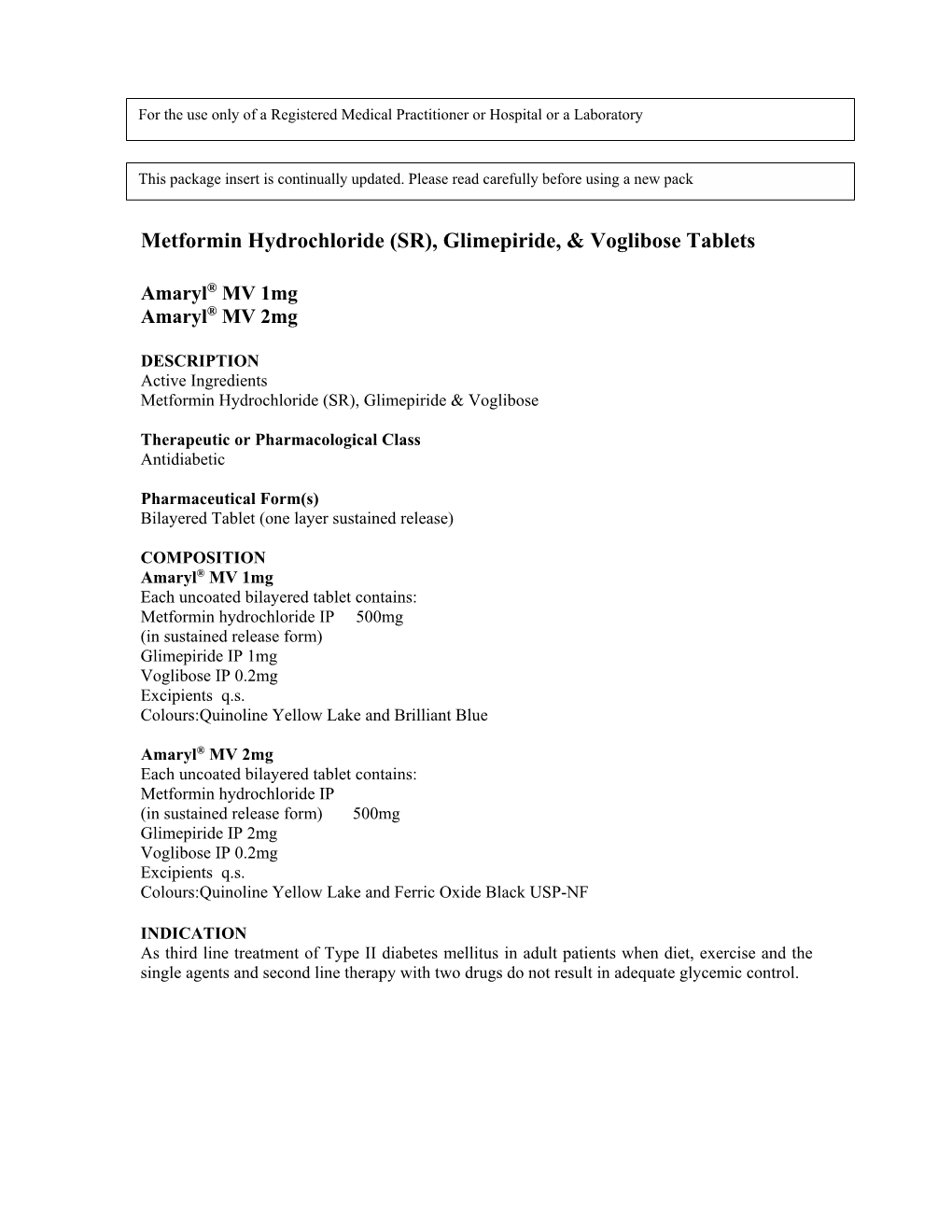 Metformin Hydrochloride (SR), Glimepiride, & Voglibose Tablets