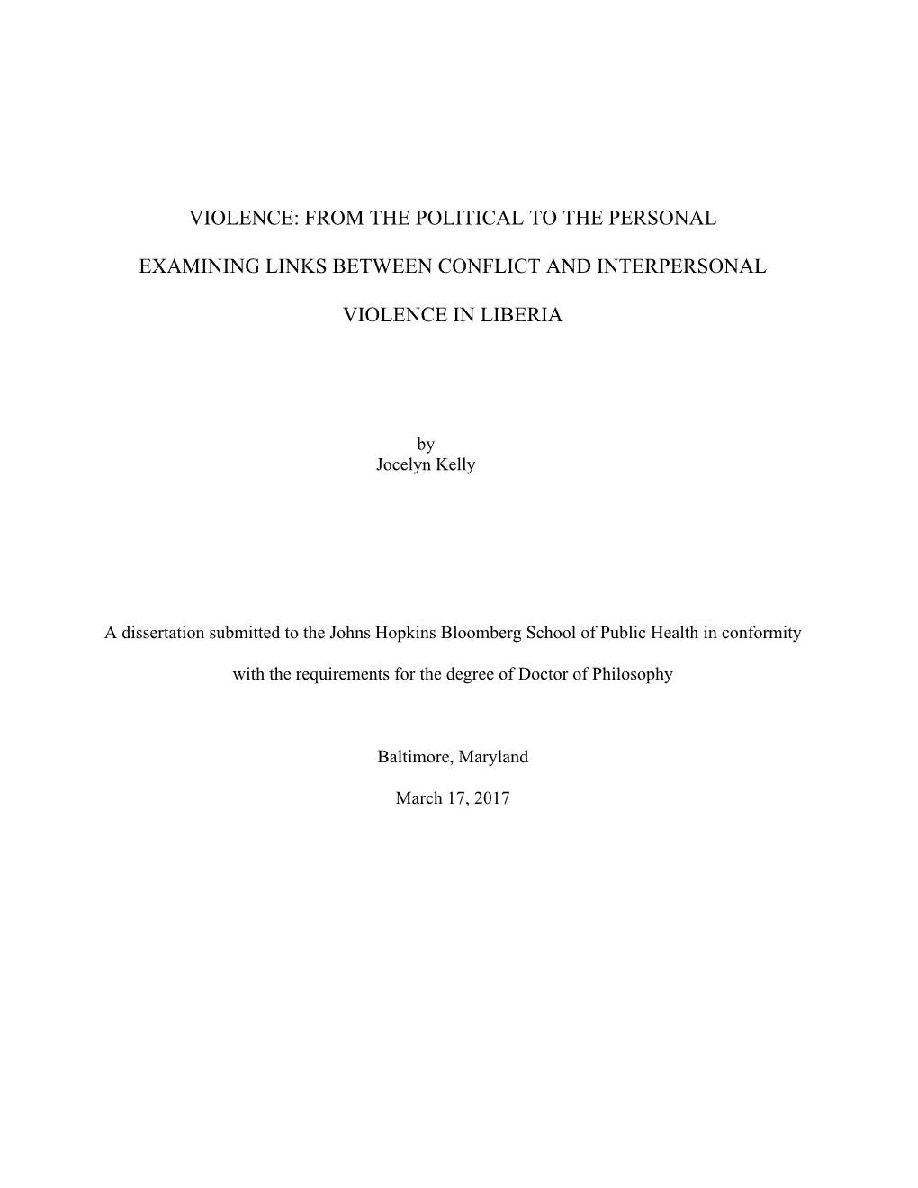 Violence: from the Political to the Personal Examining Links Between