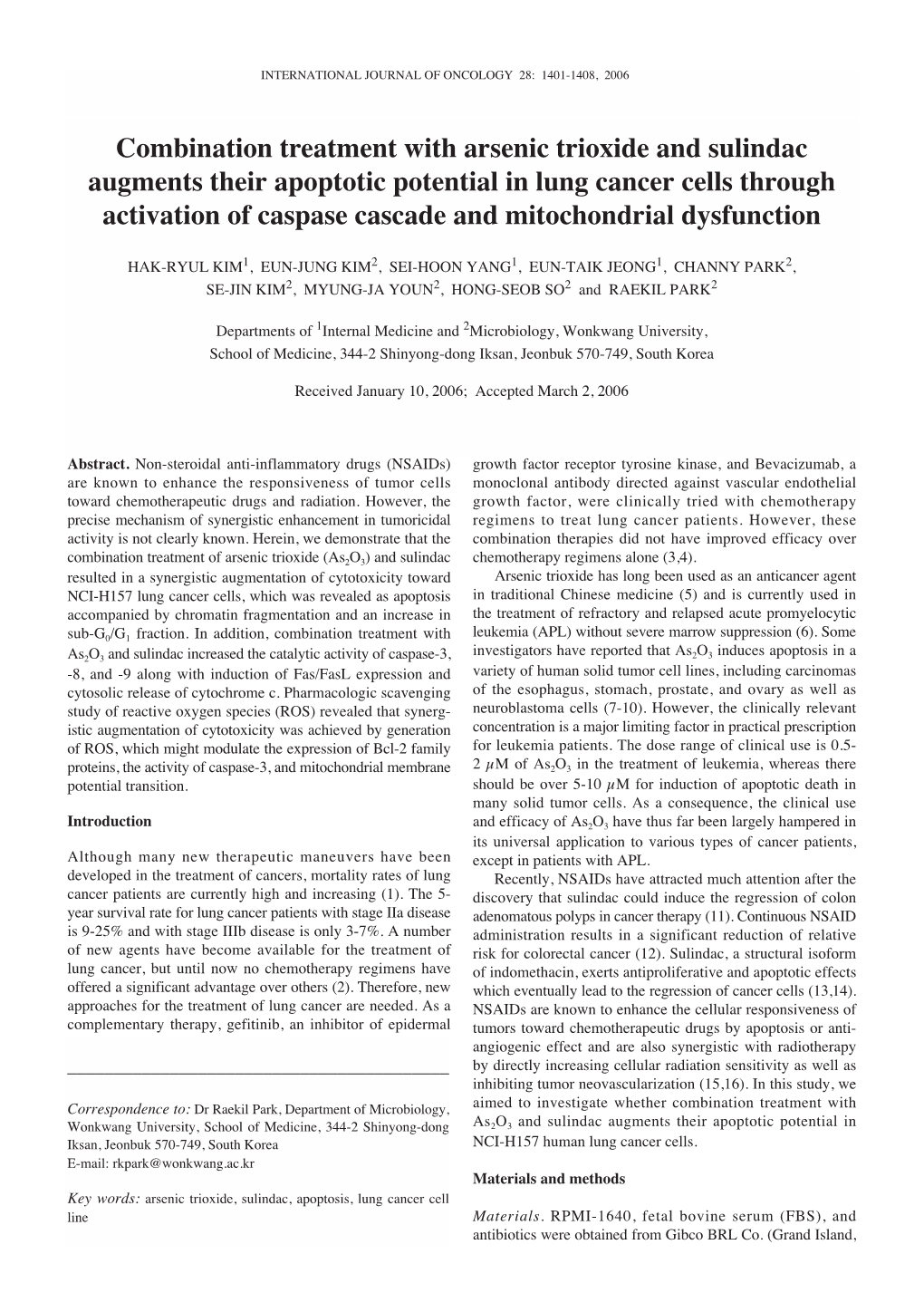 Combination Treatment with Arsenic Trioxide and Sulindac Augments