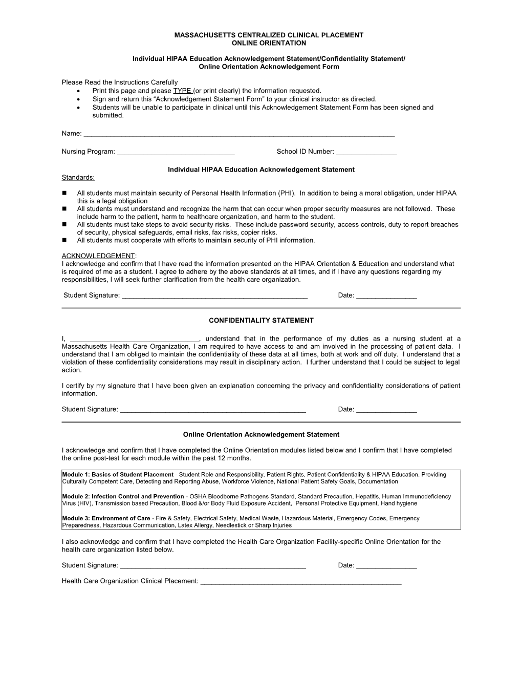 Massachusetts Centralized Clinical Placement