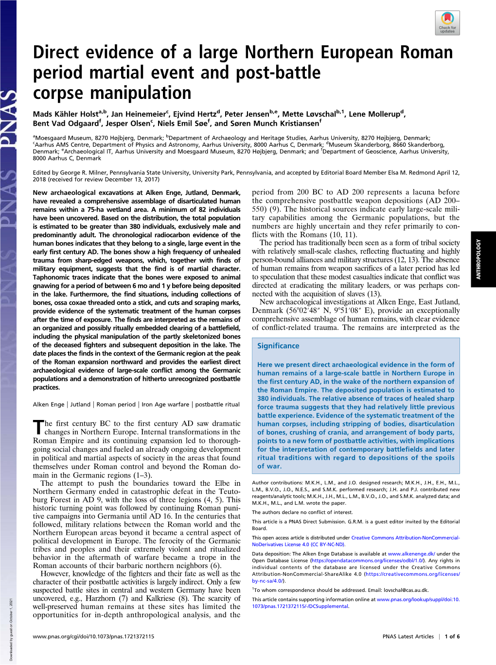 Direct Evidence of a Large Northern European Roman Period Martial Event and Post-Battle Corpse Manipulation