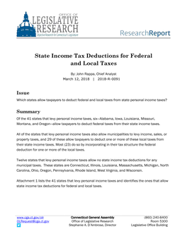 State Income Tax Deductions for Federal and Local Taxes