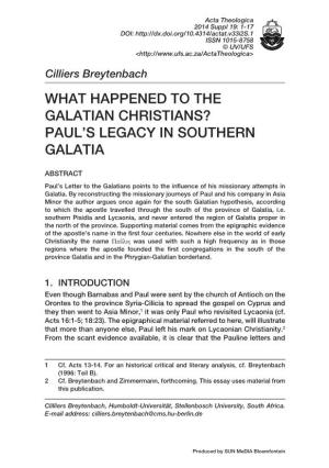 What Happened to the Galatian Christians? Paul's Legacy in Southern Galatia
