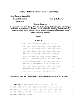 As Reported by the House Finance Committee 133Rd General Assembly Regular Session Sub. SB No. 52 2019-2020