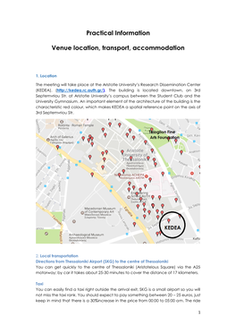 Practical Information Venue Location, Transport, Accommodation