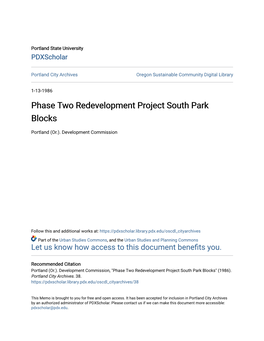 Phase Two Redevelopment Project South Park Blocks