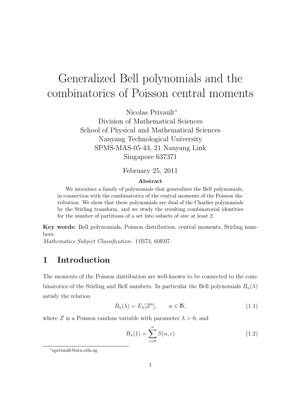 Generalized Bell Polynomials and the Combinatorics of Poisson Central Moments
