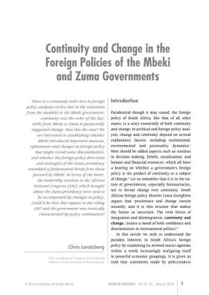 Continuity and Change in the Foreign Policies of the Mbeki and Zuma Governments