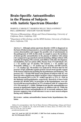 Brain-Specific Autoantibodies in the Plasma of Subjects with Autistic Spectrum Disorder