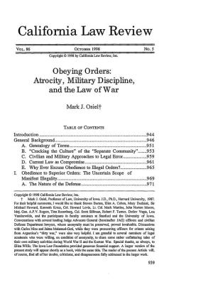 Obeying Orders: Atrocity, Military Discipline, and the Law of War