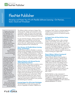 Flexnet Publisher Monetize and Protect Your IP with Flexible Software Licensing—On-Premises