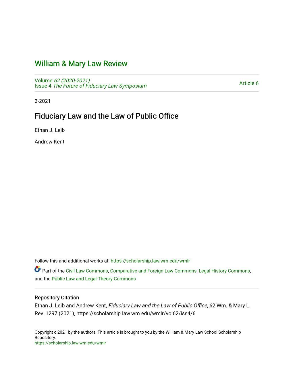 Fiduciary Law and the Law of Public Office