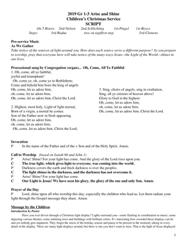 2019 Gr 1-3 Arise and Shine Children's Christmas Service SCRIPT