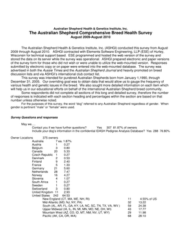 The Australian Shepherd Comprehensive Breed Health Survey August 2009-August 2010