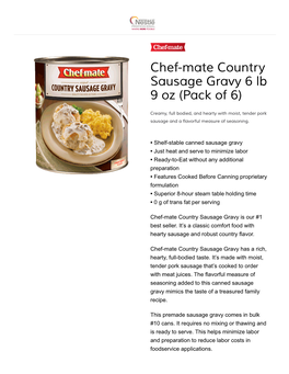 Chef-Mate Country Sausage Gravy 6 Lb 9 Oz (Pack of 6)