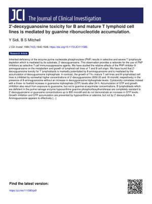 2'-Deoxyguanosine Toxicity for B and Mature T Lymphoid Cell Lines Is Mediated by Guanine Ribonucleotide Accumulation