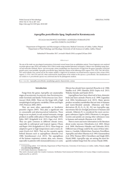 Aspergillus Penicillioides Speg. Implicated in Keratomycosis