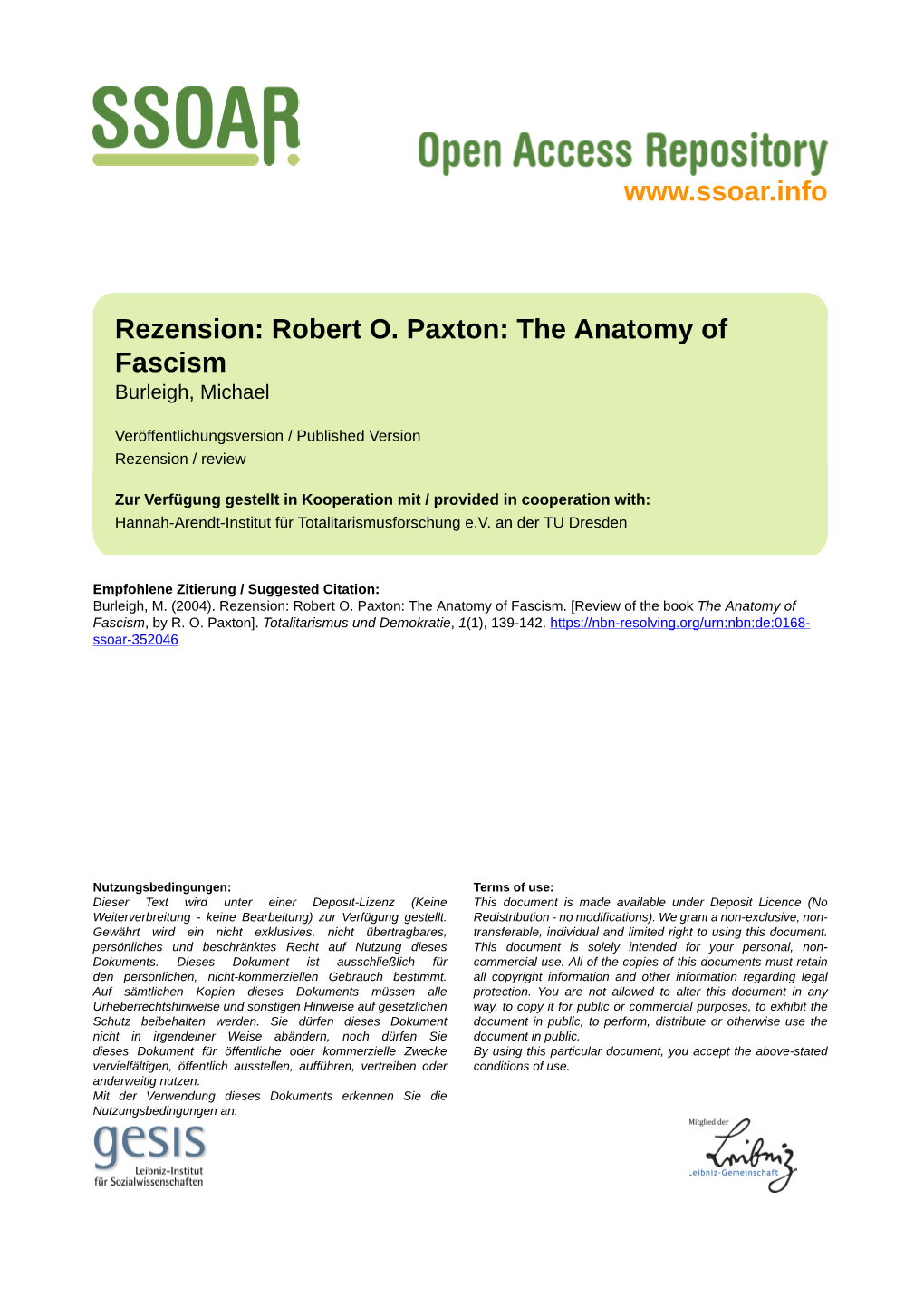 Rezension: Robert O. Paxton: the Anatomy of Fascism