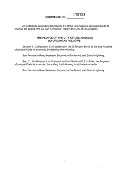 An Ordinance Amending Section 80.81 of the Los Angeles Municipal Code to Change the Speed Limit on San Fernando Road in the City of Los Angeles