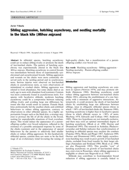 Sibling Aggression, Hatching Asynchrony, and Nestling Mortality in the Black Kite (Milvus Migrans)