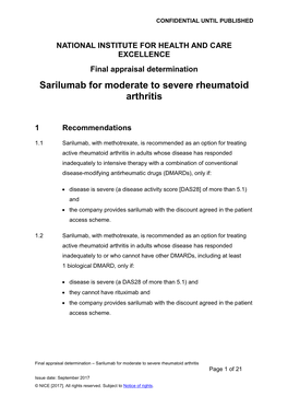 Sarilumab for Moderate to Severe Rheumatoid Arthritis