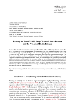 Running for Health? Polish Long-Distance Leisure Runners and the Problem of Health Literacy