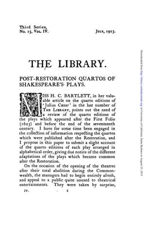 The Library. Post-Restoration Quartos of Shakespeare's^ Plays