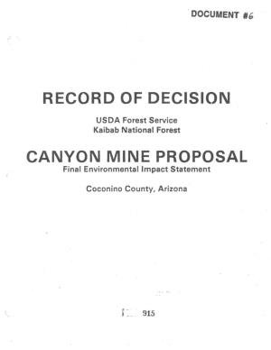 Record of Decision Canyon Mine Proposal