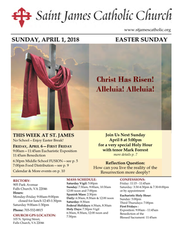 Sunday, April 1, 2018 Easter Sunday