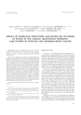 Impact of Hydraulic Structures and Water Use on Solids in Water in the Andean Argentinian Piedmont: Case Studies of Tunuyan and Mendoza River Valleys