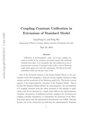Coupling Constant Unification in Extensions of Standard Model