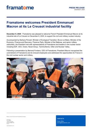 Framatome Welcomes President Emmanuel Macron at Its Le Creusot Industrial Facility