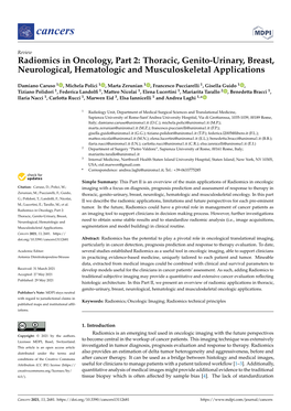 Radiomics in Oncology, Part 2: Thoracic, Genito-Urinary, Breast, Neurological, Hematologic and Musculoskeletal Applications