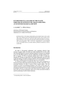 Environmental Hazard of the Waste Streams of Estonian Oil Shale Industry: an Ecotoxicological Review