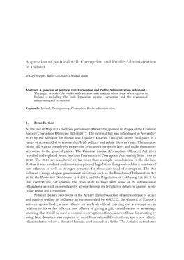 A Question of Political Will: Corruption and Public Administration in Ireland Di Gary Murphy, Robert Gillanders E Michael Breen
